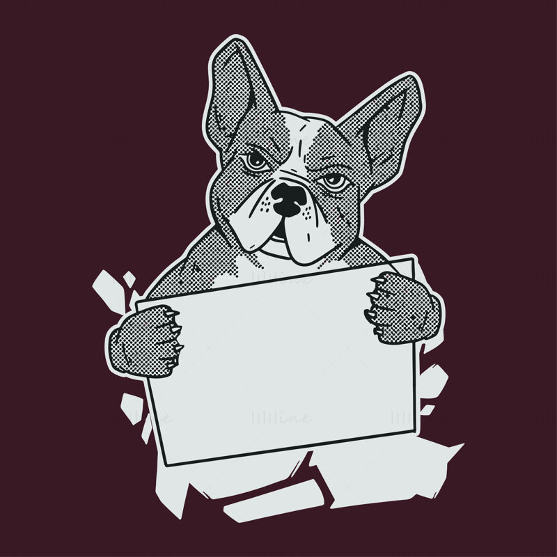 Bulldog Fiel Sosteniendo Cartelera Patrón Dibujado Mano Ilustración Vectorial