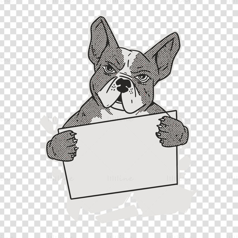 Faithful Bulldog Holding Billboard Hand Drawn Pattern Vector Illustration