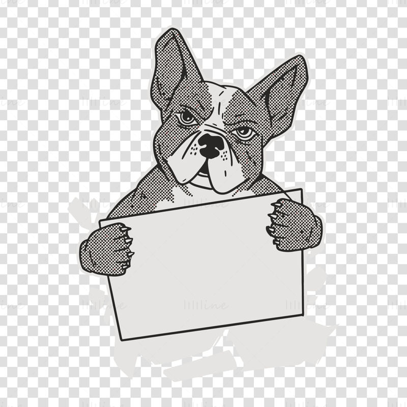 Bulldog Fiel Sosteniendo Cartelera Patrón Dibujado Mano Ilustración Vectorial