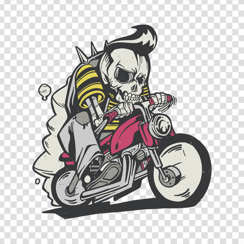 Skeleton driving Harley motorcycle hand drawn pattern vector illustration