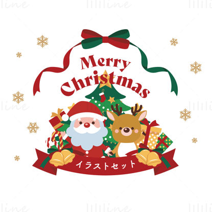 Santa Claus and elk badge vector pattern in flat style