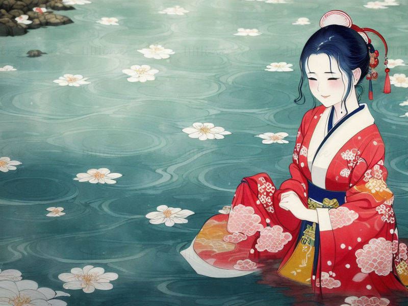 ilustração de beleza de quimono japonês