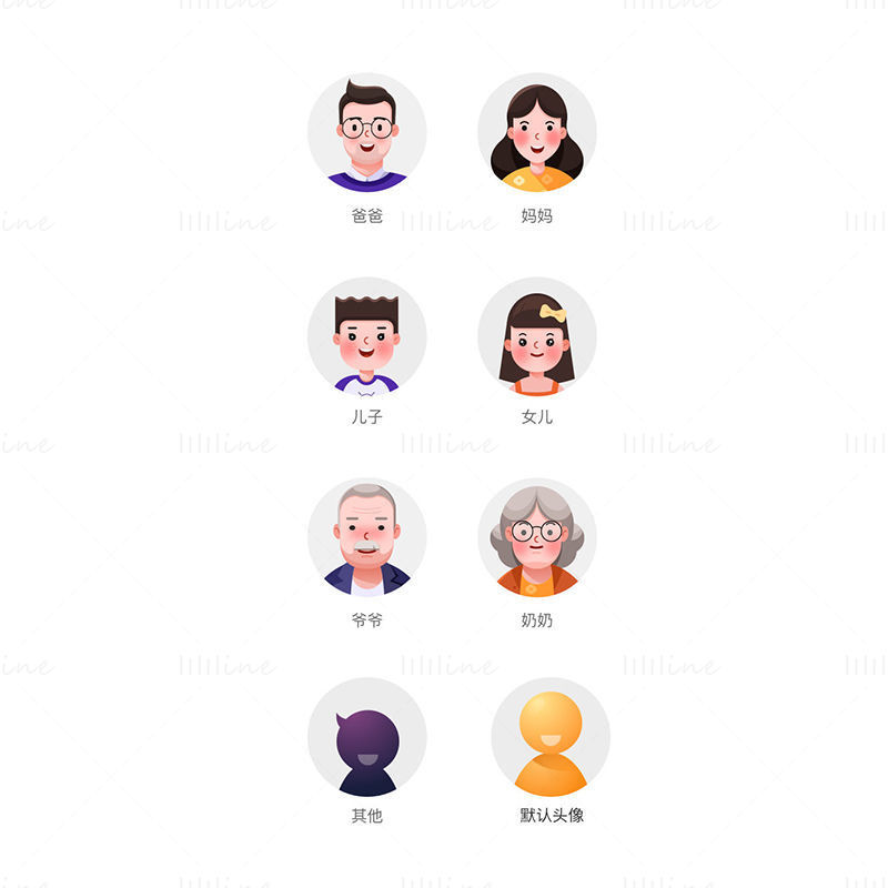 Vektorski avatarji moških, žensk, starih in mladih