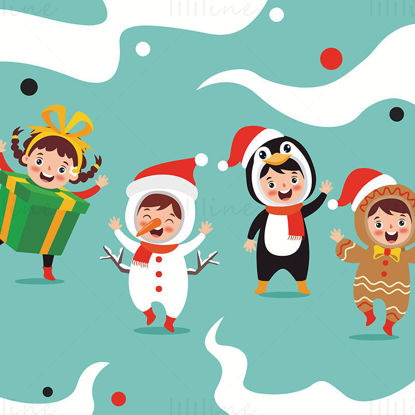 クリスマス子供ペット人形衣装歌ったり踊ったりクリスマス要素ベクトル