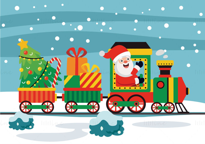 Santa Claus conduciendo tren tren pequeño regalos elementos de Navidad vector