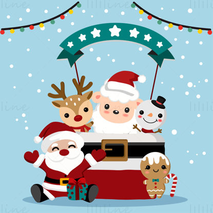 Weihnachtsmann-Elch-Lebkuchen-Schneemann-Geschenksammlungs-Weihnachtsbaum-Feiertags-Element-Vektor