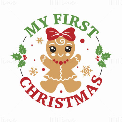 Christmas gingerbread girl with bow holiday elements vector
