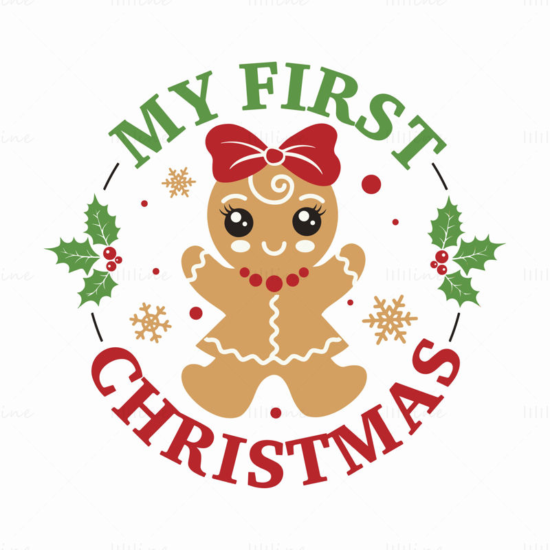 Christmas gingerbread girl with bow holiday elements vector