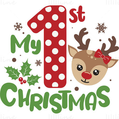 Christmas elk with bow number one holiday element vector
