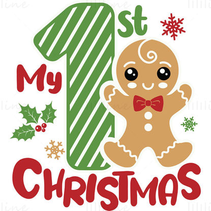 Christmas gingerbread man number one festive element vector