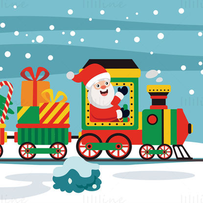 サンタ クロースが列車を運転する小さな列車のギフト クリスマス要素ベクトル