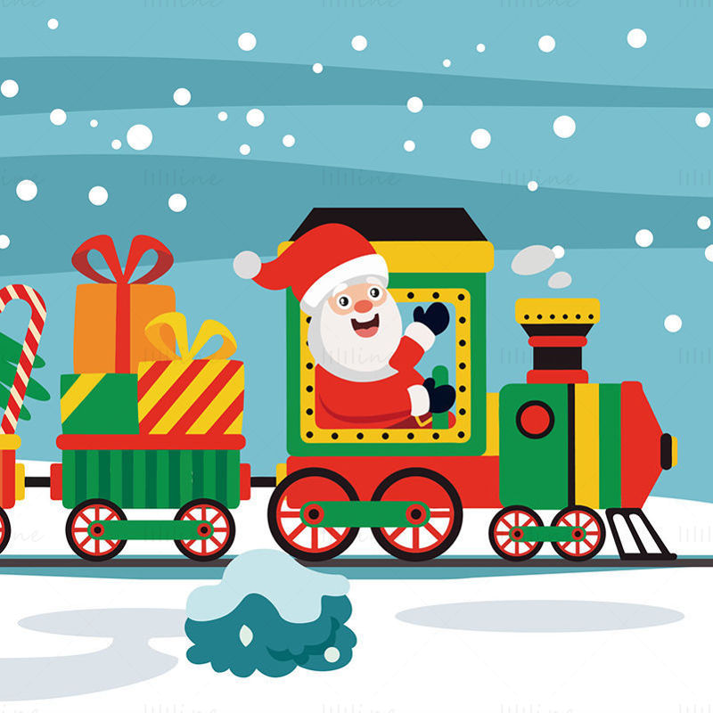 Santa Claus conduciendo tren tren pequeño regalos elementos de Navidad vector