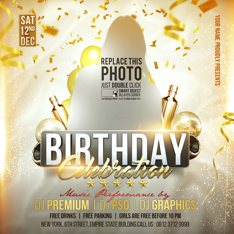 Birthday Party Golden Lively Poster Template
