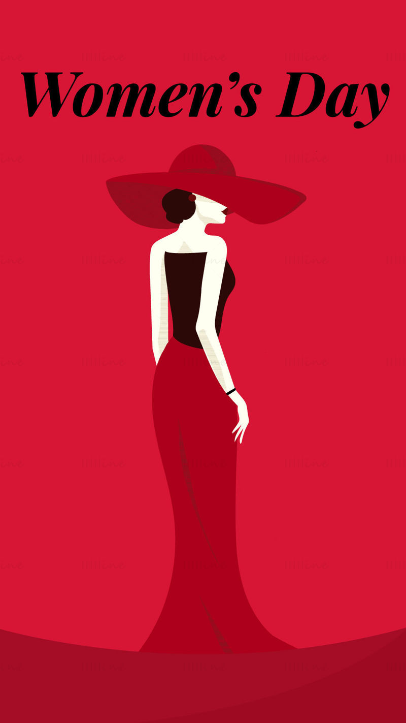 Kırmızı Kadınlar Günü vektör karakter illüstrasyon arka planı