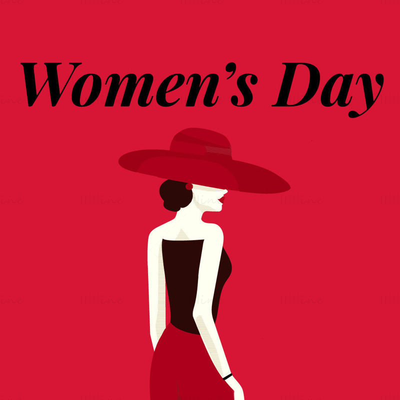 Red women's day vector character illustration background