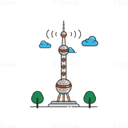 Shanghai Oriental Pearl TV Kulesi vektör illüstrasyonu