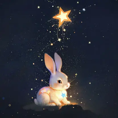 Ilustração de coelho olhando para estrelas