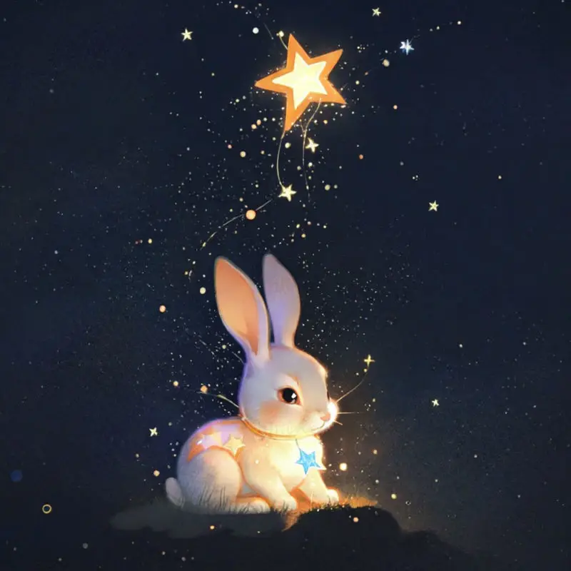 Kaninchenillustration, die Sterne betrachtet