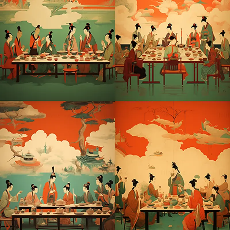 Chinese Dunhuang mural style illustration