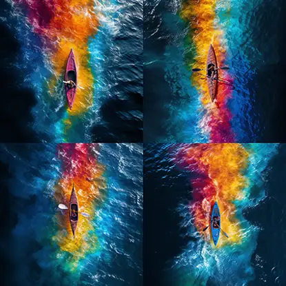 Colored glaze and kayaks