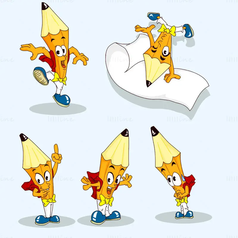 Pencil cartoon character illustration design (multiple designs)