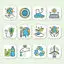 Environmental protection solar energy wind energy save water protect the earth flat vector icon