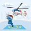 Cartoon flache, handgezeichnete Rettungshubschrauber-Vektorillustration
