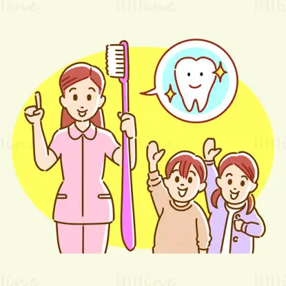 Cartoon cute hand-painted style doctor kid tooth care vector design element