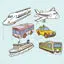 Cartoon cute flat style transportation high-speed rail ship bus airplane vector elements