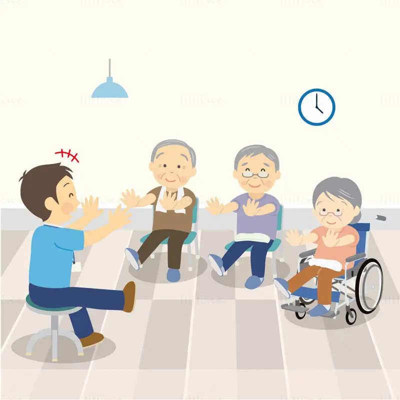 Cartoon cute flat style doctor elderly physical therapy health care service vector illustration