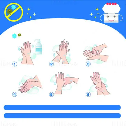 Hand washing and disinfection steps medical vector elements