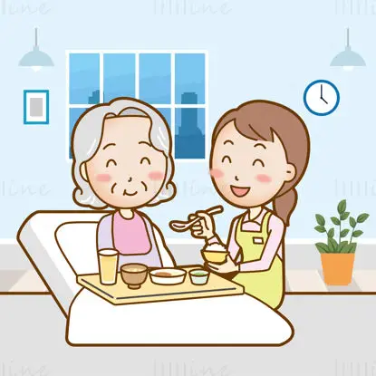 Nurse feeding the elderly health care service vector illustration