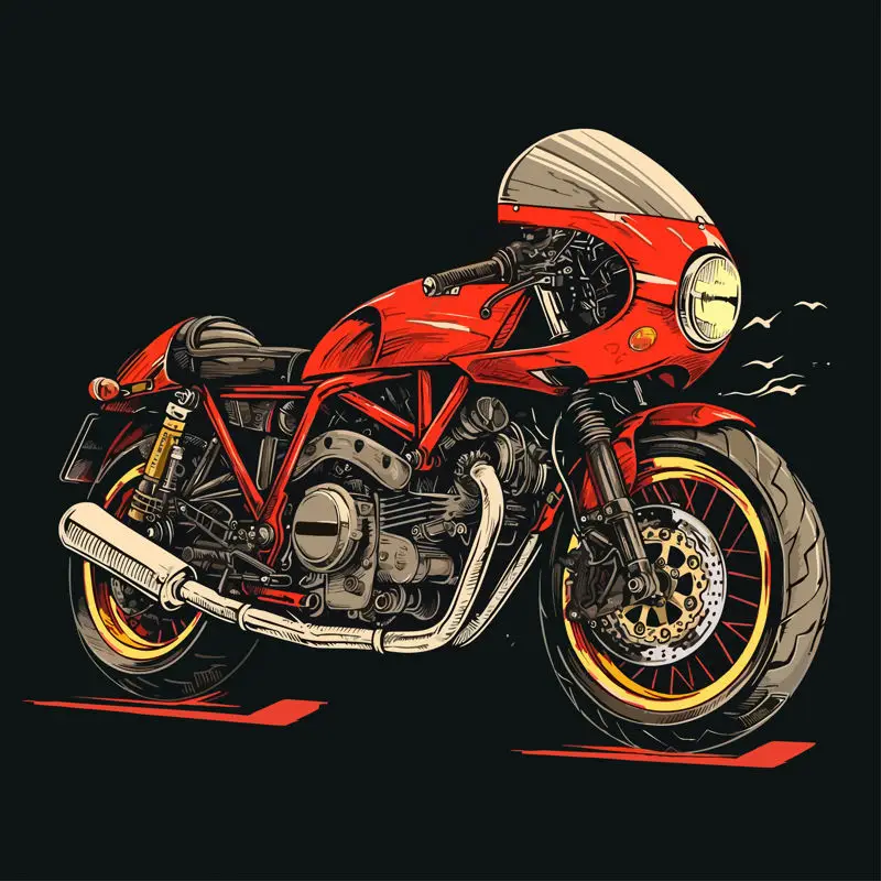 Motorcycle mechanic red race motorcycle clothing pattern element retro illustration