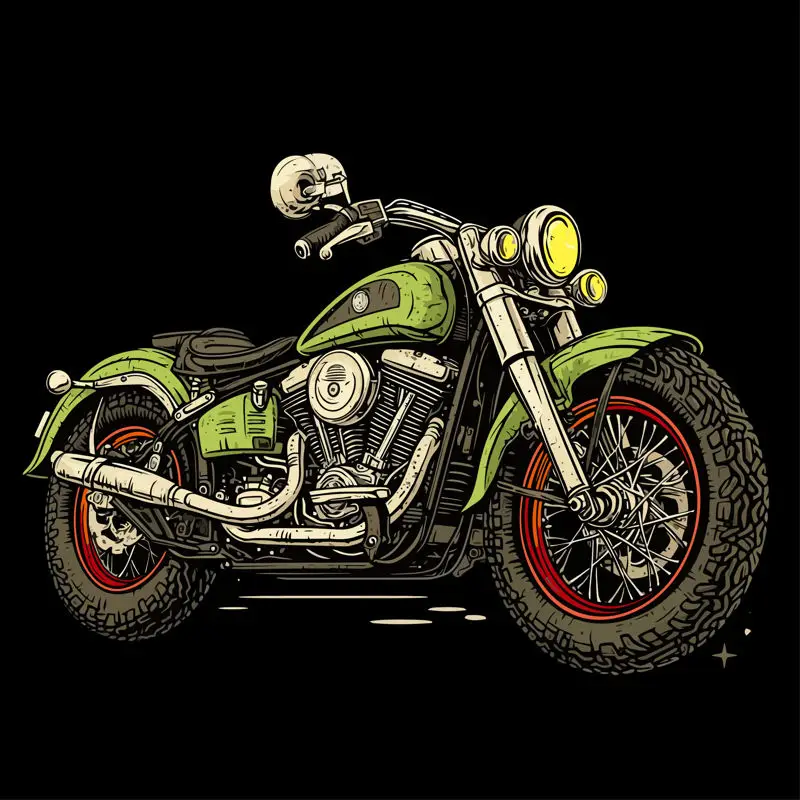 Motorcycle mechanic green Harley motorcycle retro illustration clothing element pattern