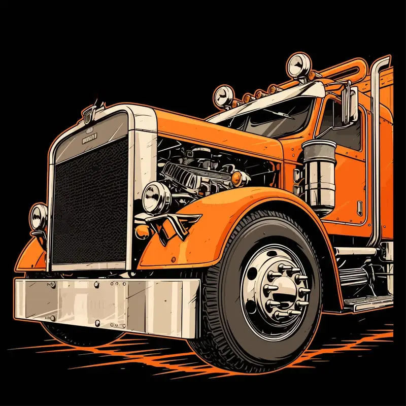 Machines automobiles camion orange camion conteneur illustration rétro modèle d'élément de vêtements vectoriels