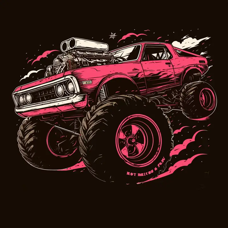 Monster tire pink truck retro illustration vector apparel element pattern