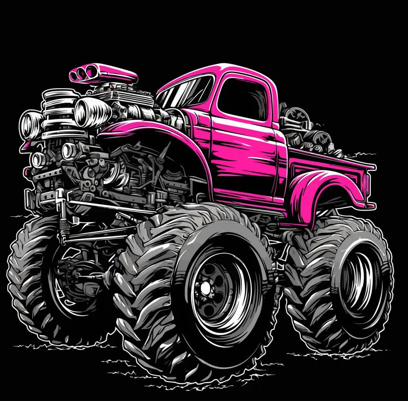 Monster tire red truck vintage illustration apparel vector element pattern