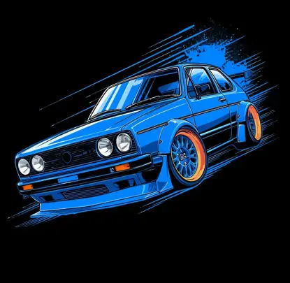 Modrý hatchback sportovní vůz velký ocas retro ilustrace oblečení vektor prvek vzor