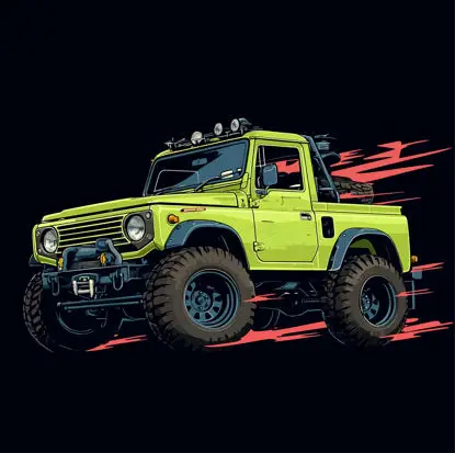 Vehicul off-road jeep mic verde ilustrație retro model element de îmbrăcăminte vectorială