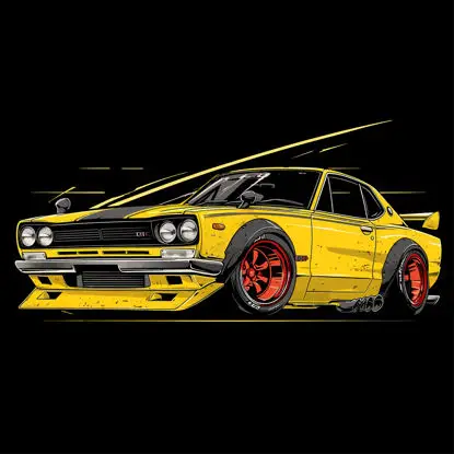 Carro esportivo amarelo americano cauda grande retro ilustração vetor elemento de padrão de roupas