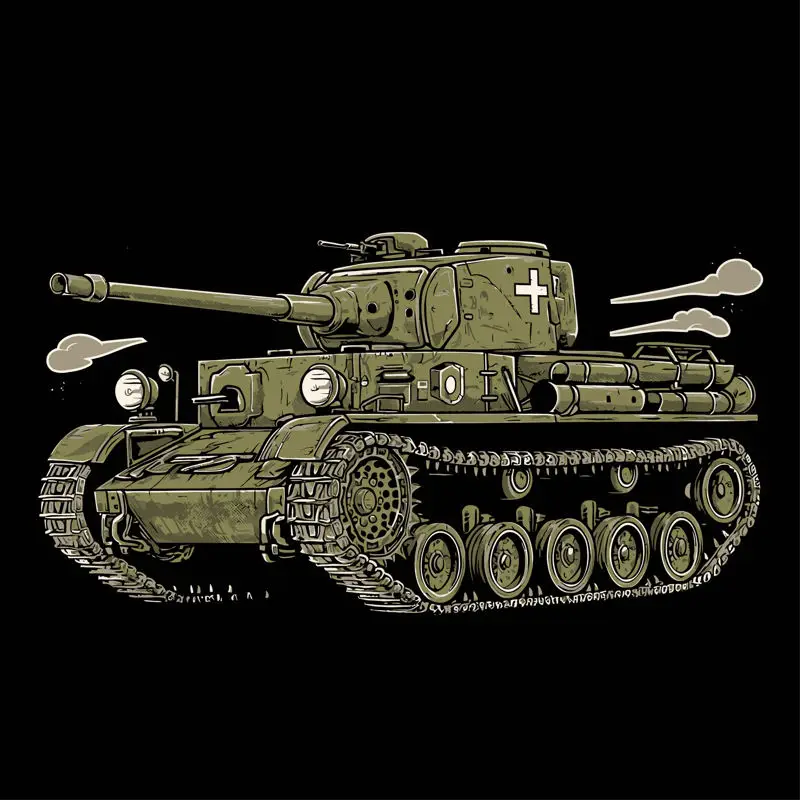 Tank zelené vozidlo retro ilustrace oblečení vektor prvek vzor