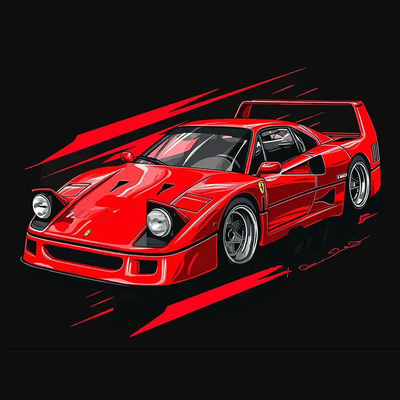 Mașină sport roșie coadă mare retro ilustrare model de element vector îmbrăcăminte