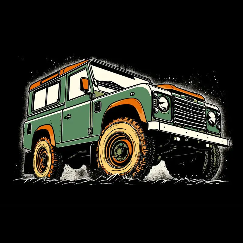 Groene jeep off-road voertuig retro illustratie kleding vector element patroon