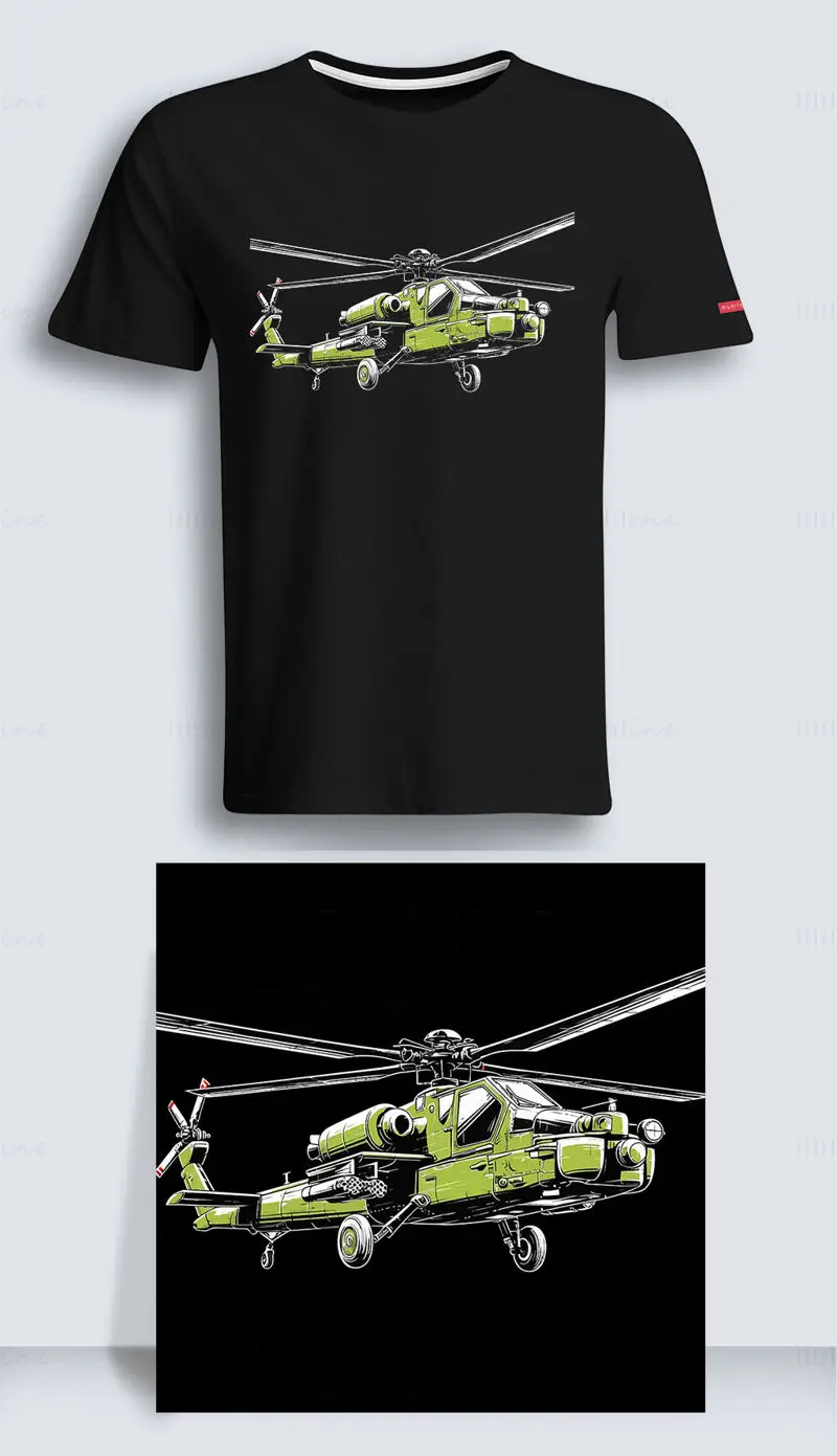 Helicopter mechanical green propeller retro clothing element illustration pattern