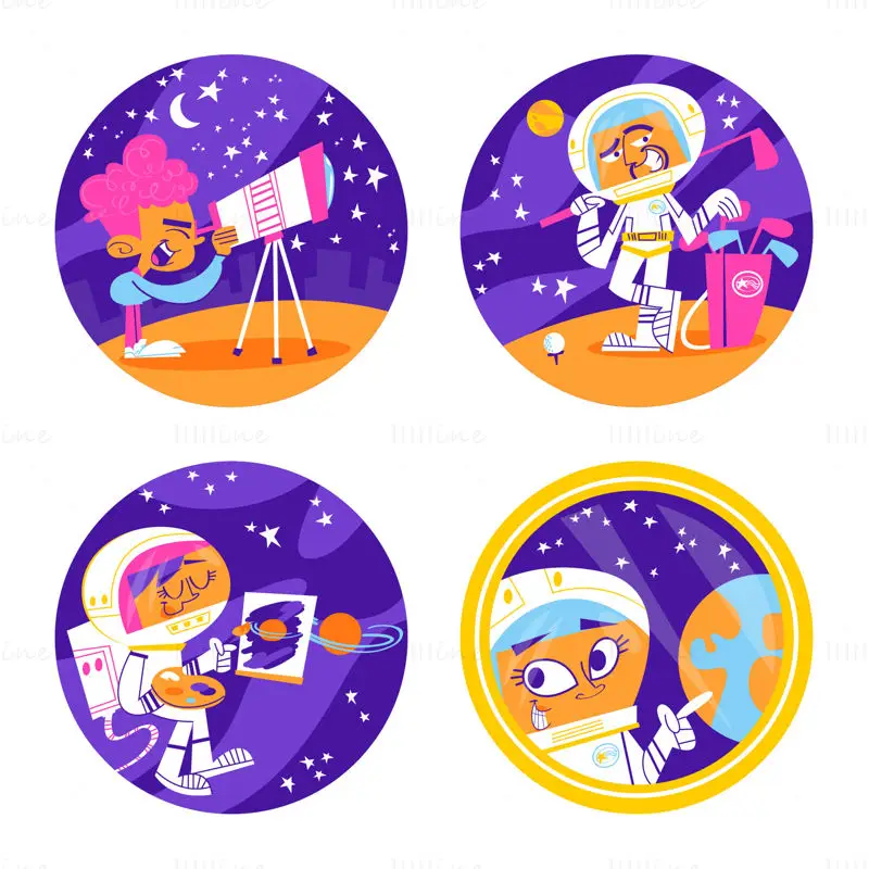 Universe sticker set illustration vector