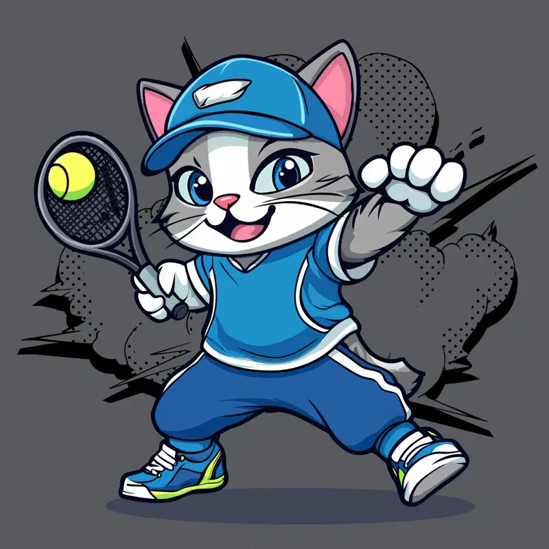 Cartoon cute cat playing tennis vector illustration