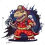 Cartoon strong tyrannosaurus dinosaur holding fire axe firefighter vector illustration