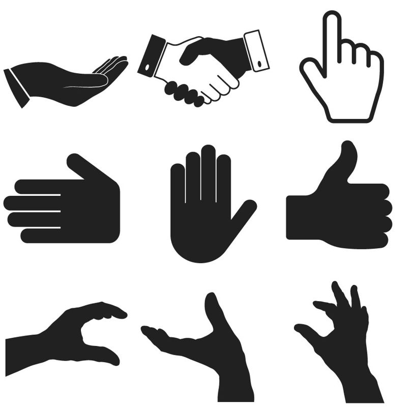 9 mains gestes icônes AI vecteur