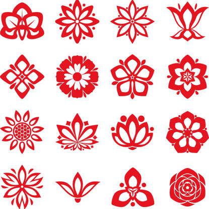 16 abstrakte blomster mynter ikoner AI Vector