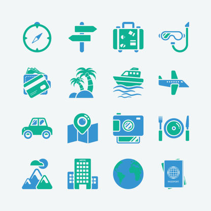 Vacaciones de verano viajes iconos AI Vector
